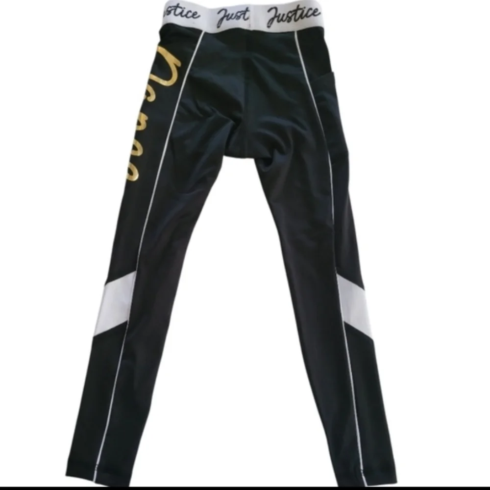 Justice Dance Gold, Black and White Pocketed Puff Paint Leggings Size XS Girls